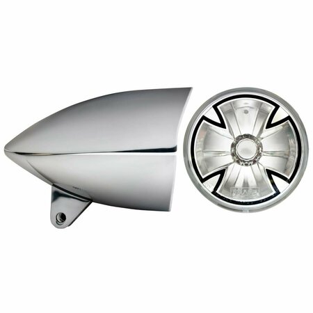 NEWALTHLETE 4.5 in. Smooth Headlight Bucket, Chrome with T40X00 DC Ironcross Headlamp NE2998478